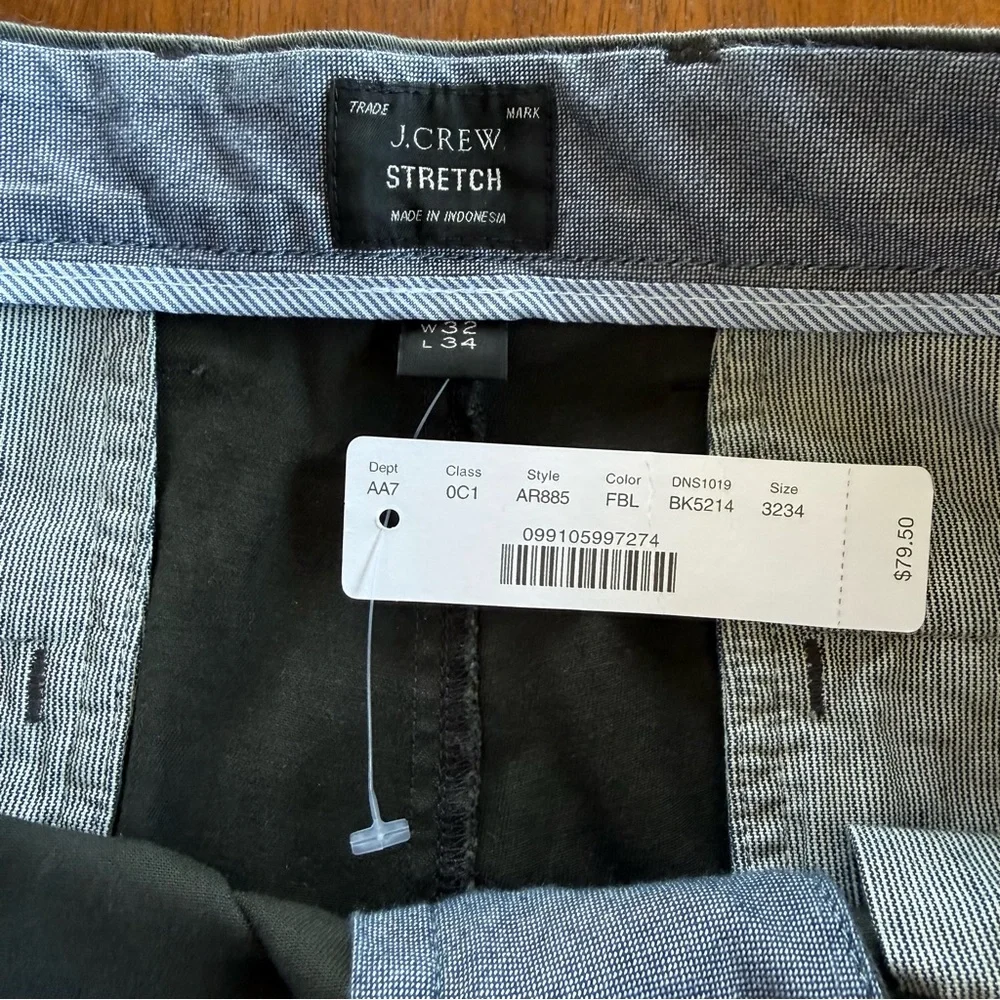 J. Crew Men 484 Slim-Fit Stretch Chino Pants Faded Black Straight Leg 32/34 NWT
